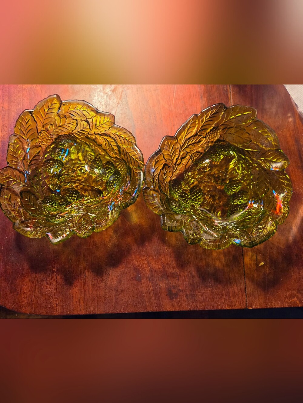 Vintage Carnival Iridescent Green Glass Decorative Bowl